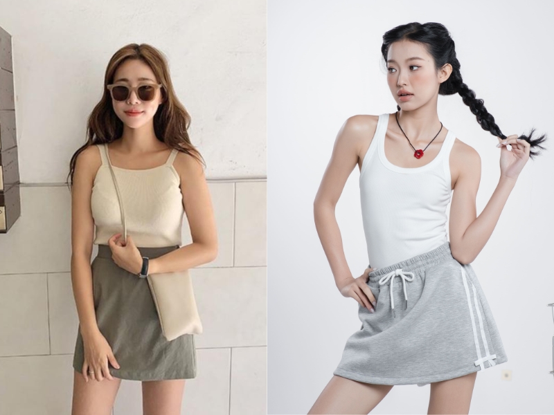 phối đồ với áo 2 dây