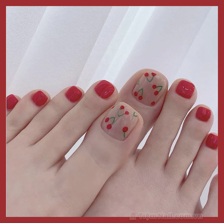 Mẫu móng chân đẹp màu đỏ dễ thương