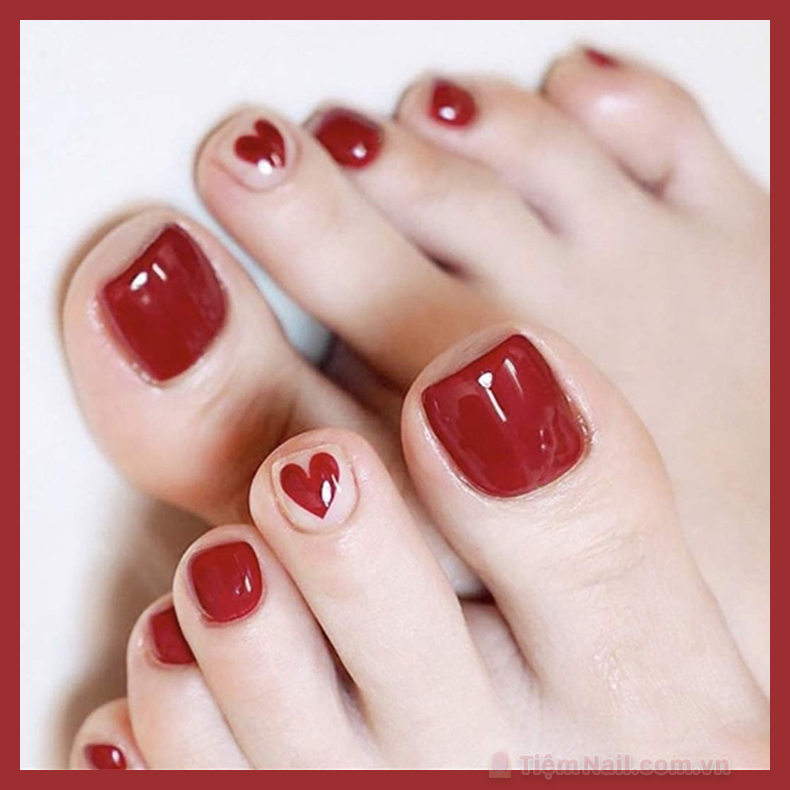 Mẫu nail chân đẹp màu đỏ