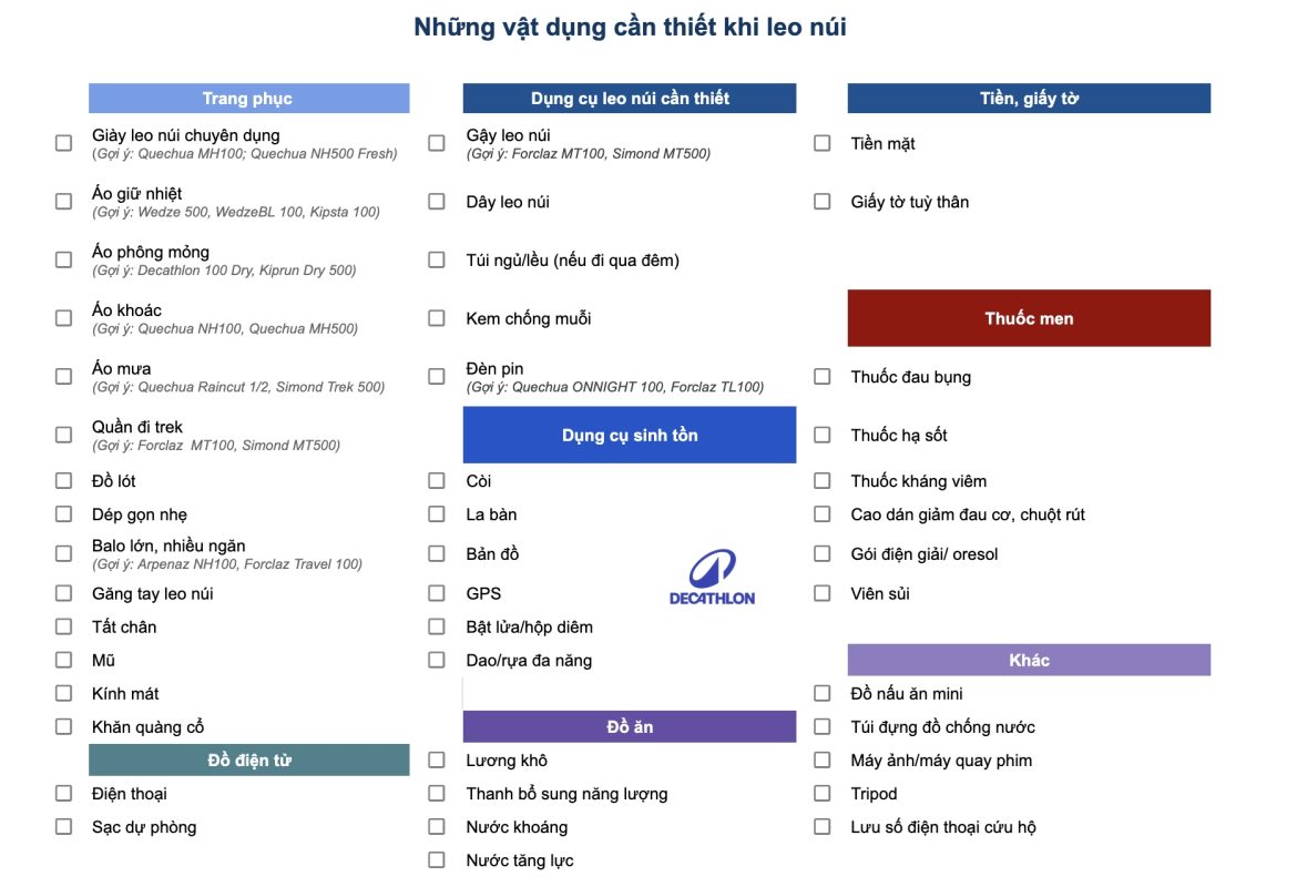 Đi leo núi cần mang gì? 15+ vật dụng cần thiết cho chuyến leo núi