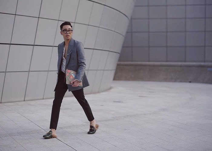 Dép nam Gucci phối quần tây công sở