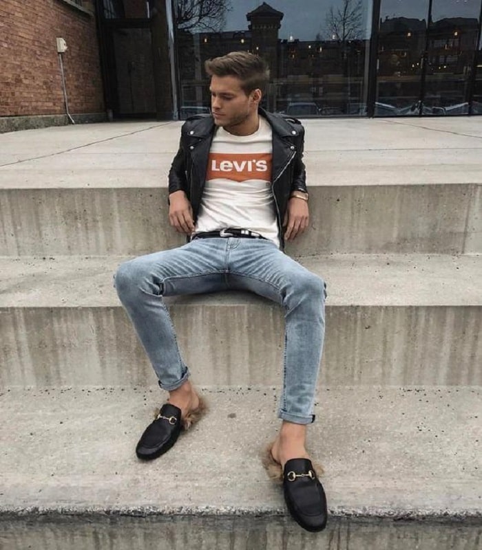 phối quần jean với dép nam Gucci