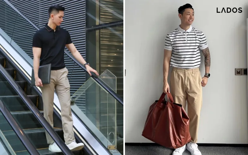 mix ao thun polo voi quan nam kaki