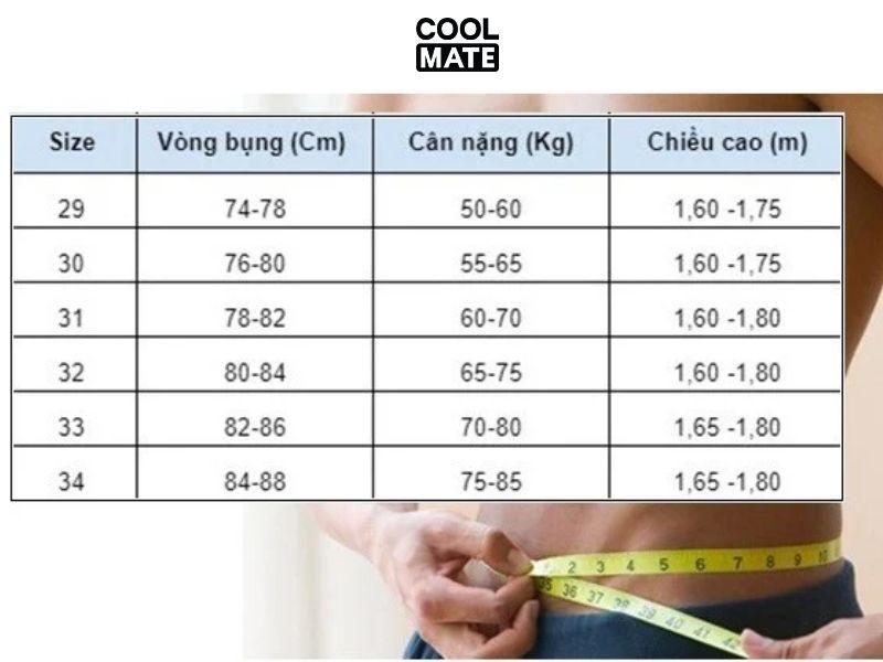 Size quần nam 32 tương đương size XL