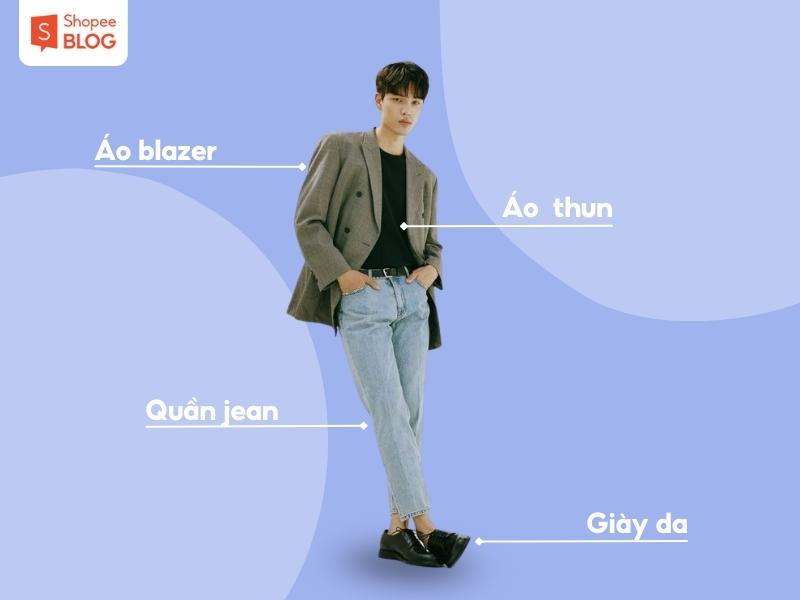 Phối đồ Trung Quốc nam với áo blazer và giày da