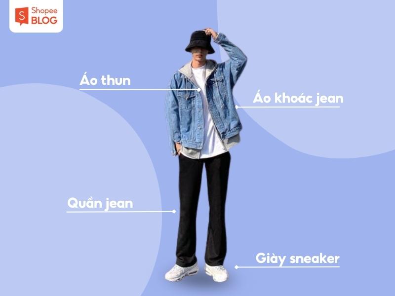 Set đồ gồm áo khoác và quần jean nam
