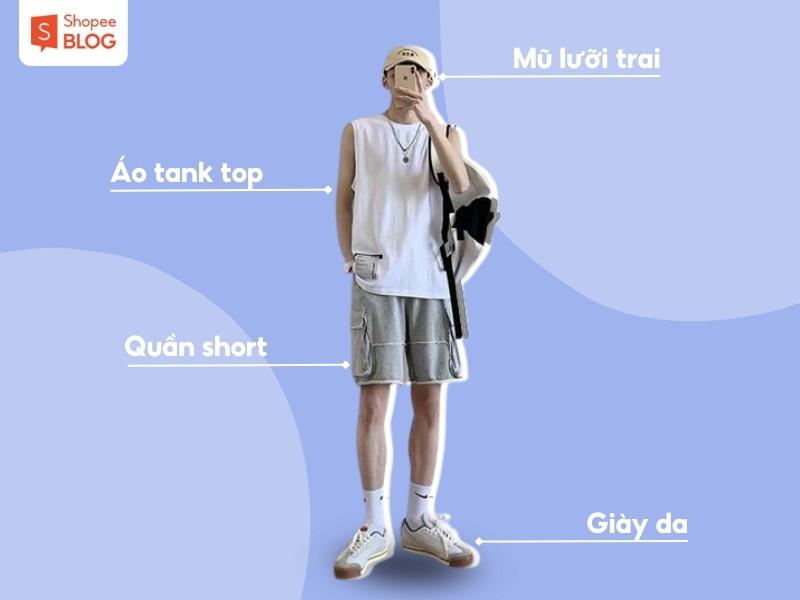 Áo tank top và quần short mang lại vẻ cá tính