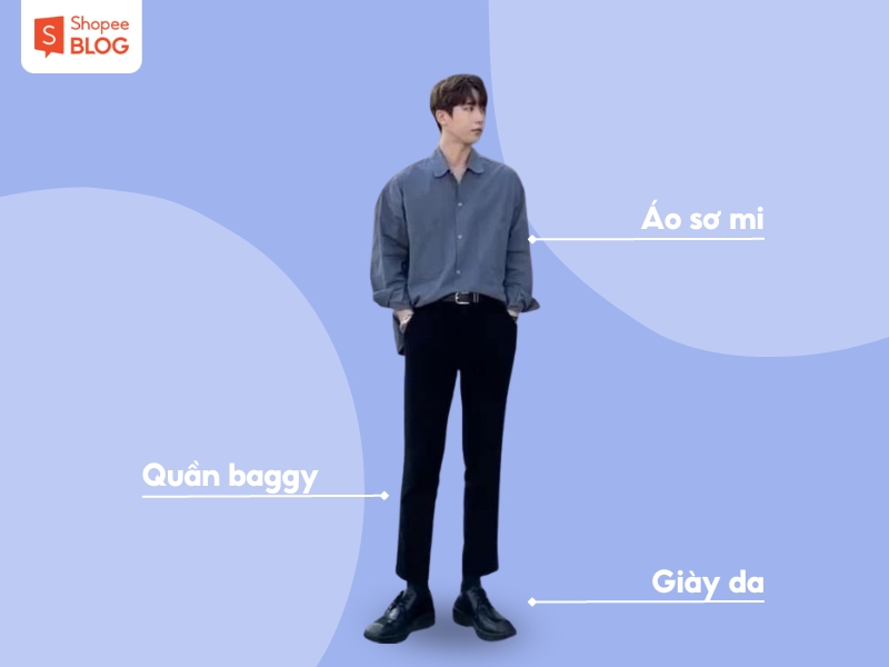 Phối đồ công sở với áo sơ mi và quần baggy