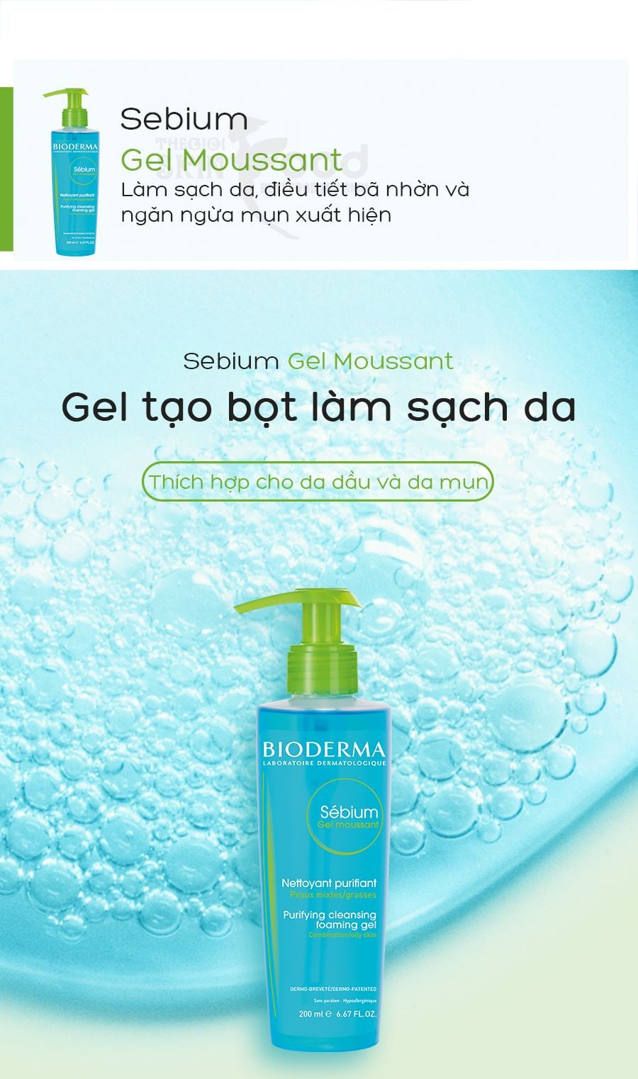 Gel Rửa Mặt Bioderma Ngăn Ngừa Mụn Cho Da Dầu Sebium Gel Moussant