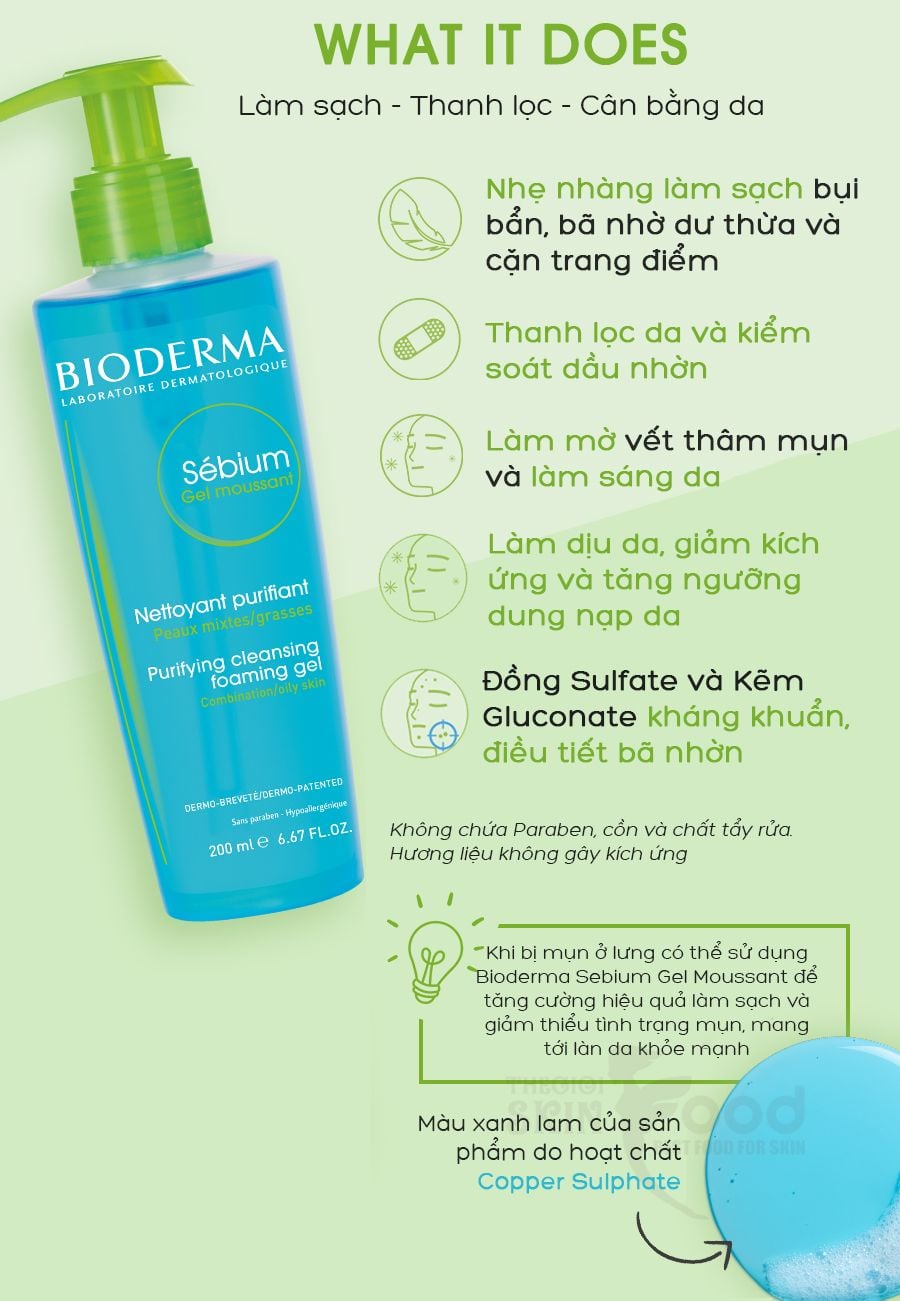 Gel Rửa Mặt Bioderma Ngăn Ngừa Mụn Cho Da Dầu Sebium Gel Moussant