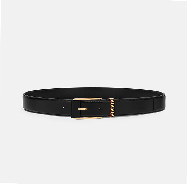 Thắt lưng nam Versace like au logo khắc chữ màu vàng TVS03
