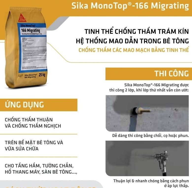 SikaMonoTop166 chong tham nguoc tinh the tham thau