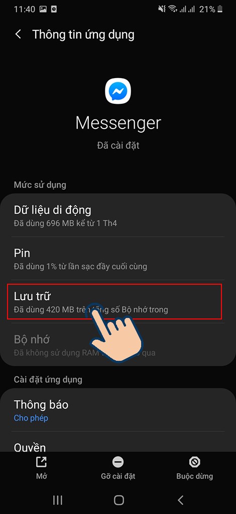 chọn vào ứng dụng Messenger.