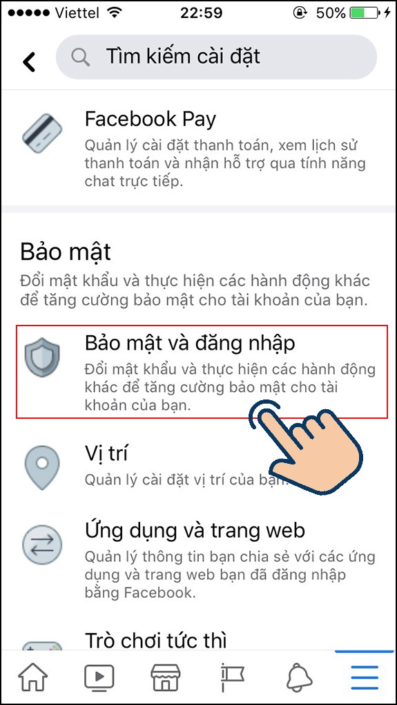 chọn Bảo mật và đăng nhập.