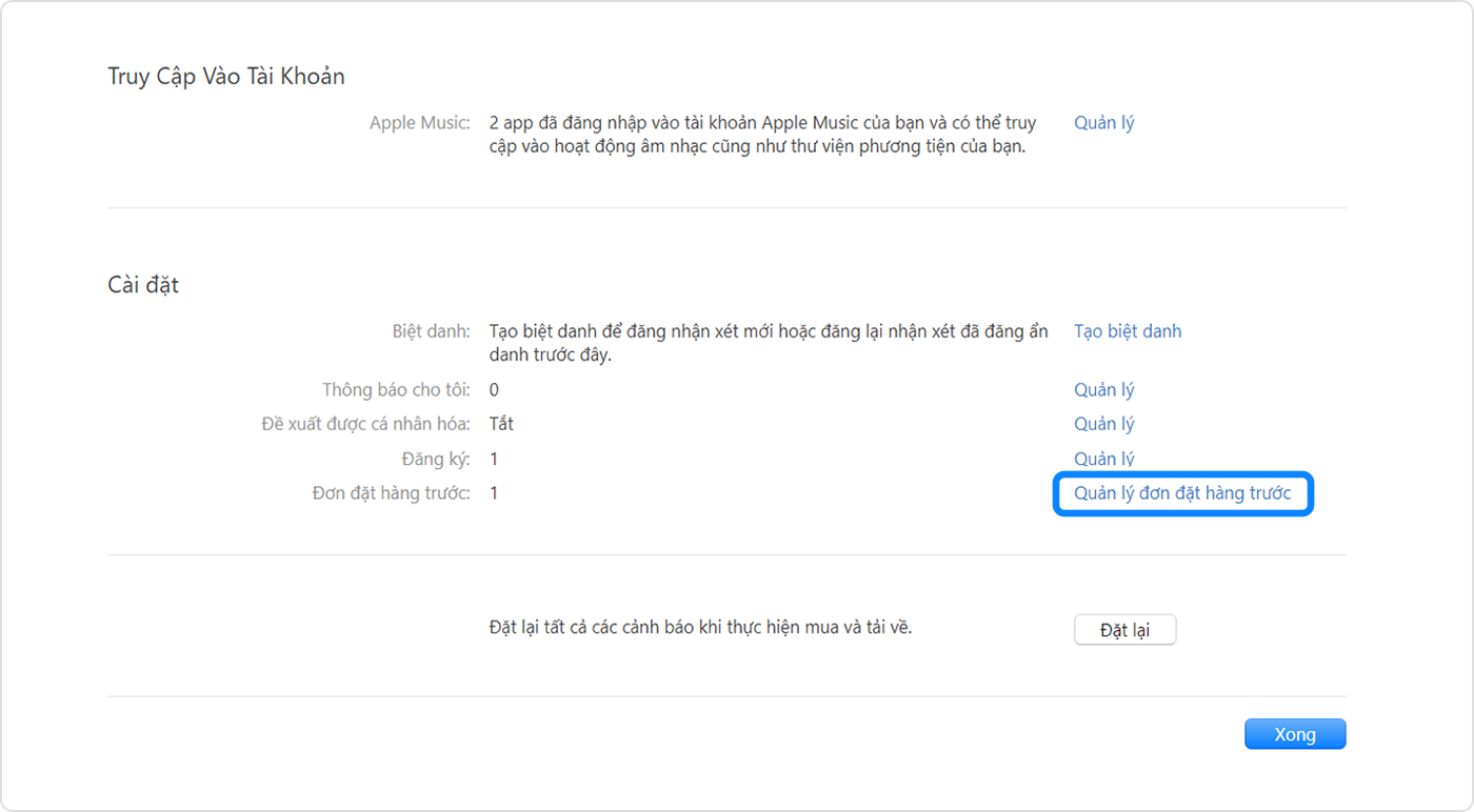 App Store trên máy Mac hiển thị Đơn hàng đặt trước trong Cài đặt tài khoản.