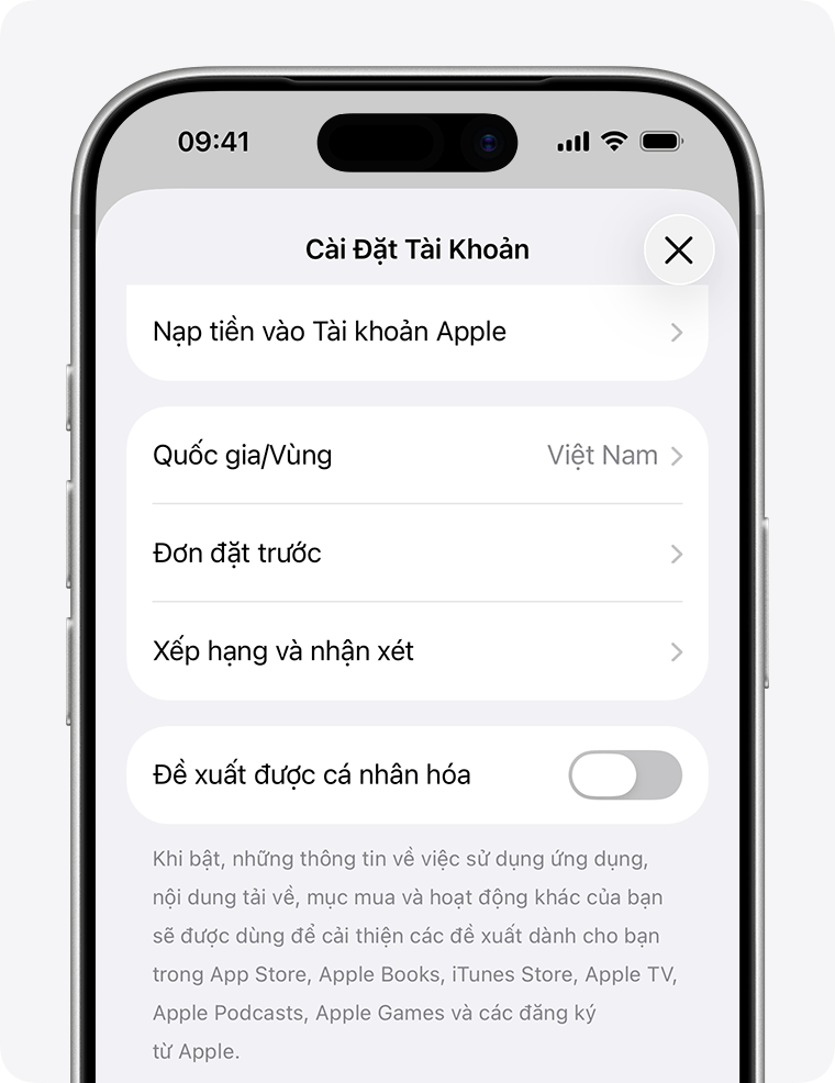 iPhone hiển thị đơn hàng đặt trước trong Cài đặt tài khoản.