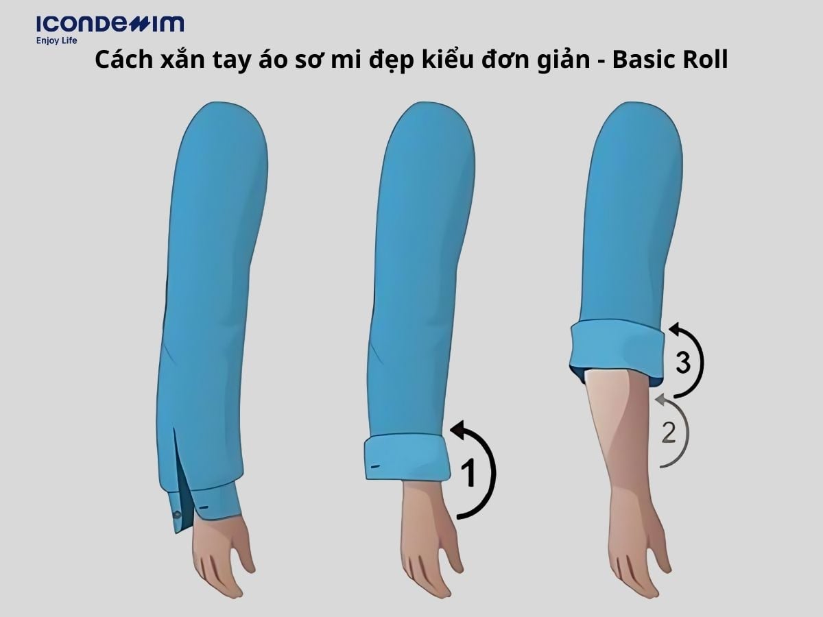 Cách gấp tay áo kiểu Basic Roll