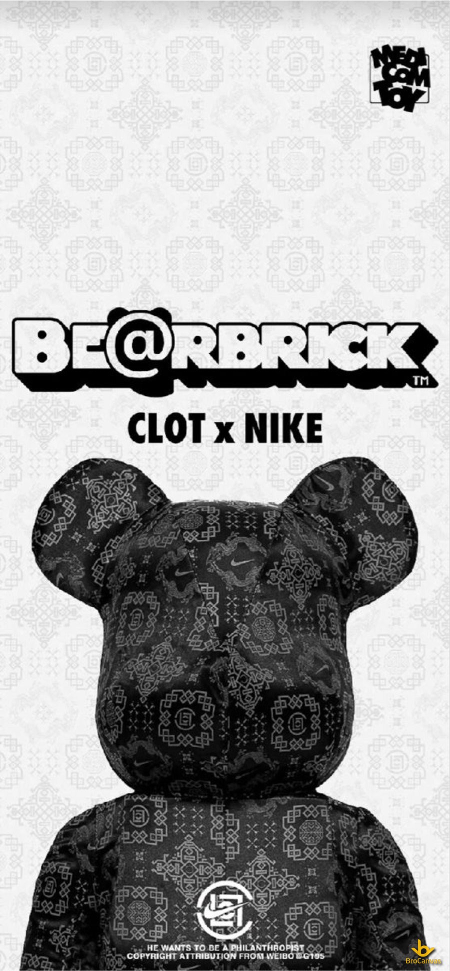 Hình nền gấu Bearbrick vỡi những hoa văn trắng tuyệt đẹp