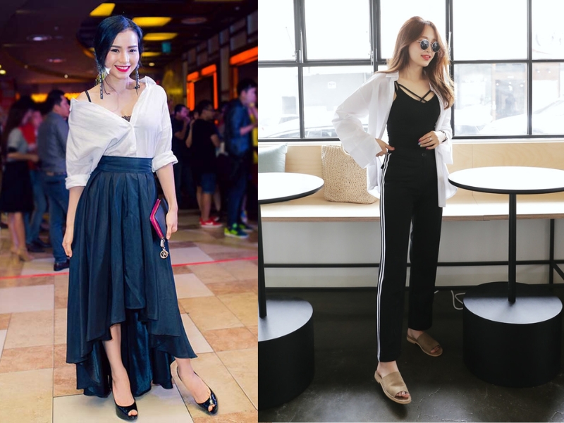 mặc áo hai dây với áo sơ mi