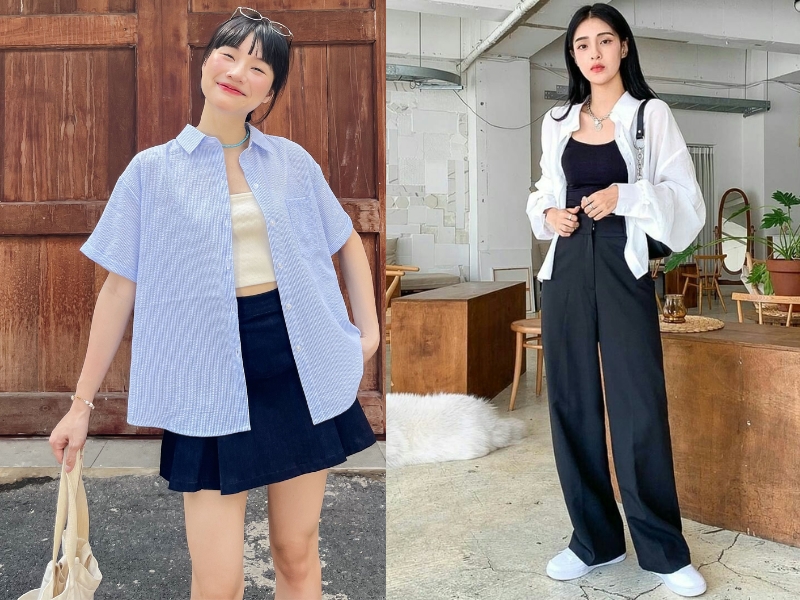 phối áo 2 dây với áo sơ mi