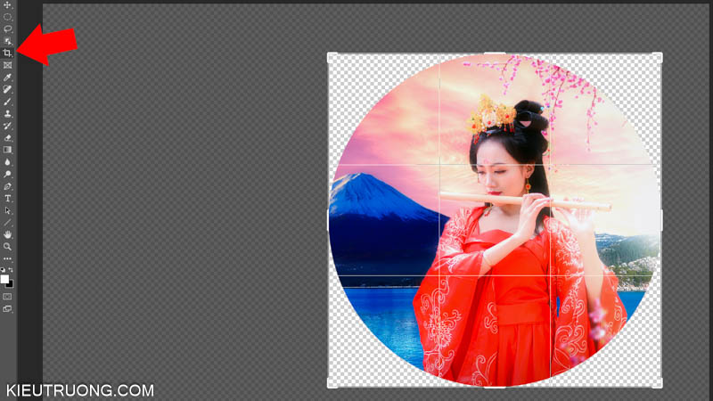 Chọn công cụ Crop để cắt ảnh hình tròn trong Photoshop