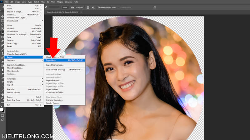 Xuất ảnh sau khi cắt hình tròn bằng Save As
