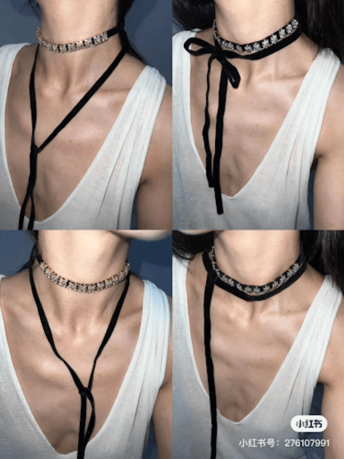 Choker phối với áo cổ V