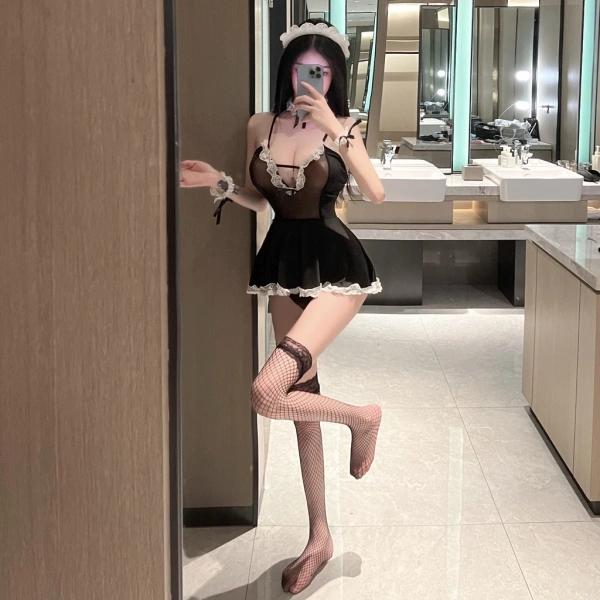 Hình ảnh sản phẩm Đồ cosplay hầu gái Nhật anime sexy, váy hầu maid đen hở ngực + phụ kiện BIKI HOUSE N778 - 119k