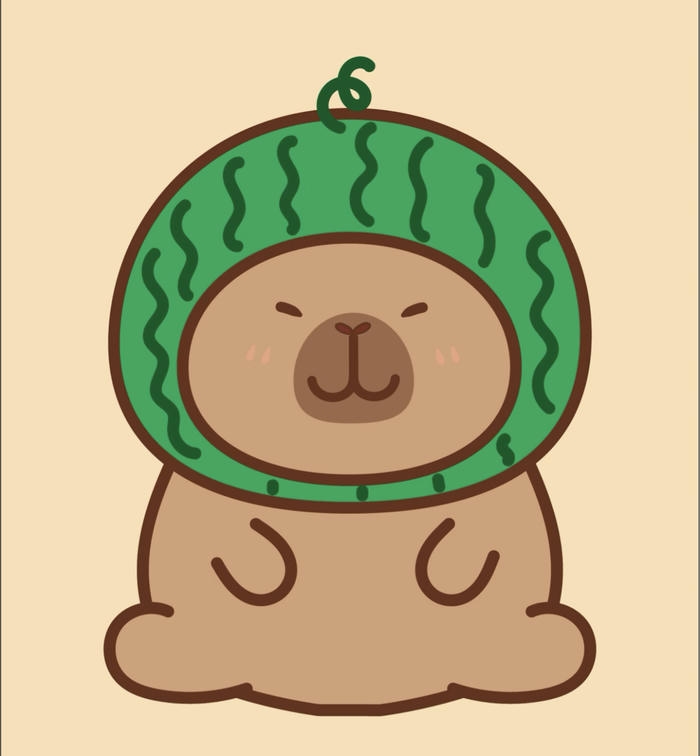 Ảnh capybara chibi đội nón dưa hấu