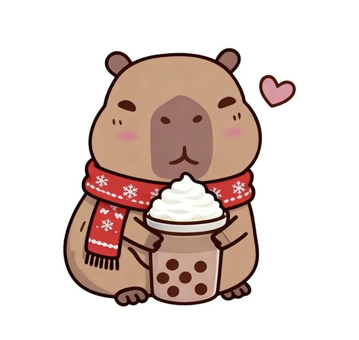 Chibi capybara chibi uống trà sữa