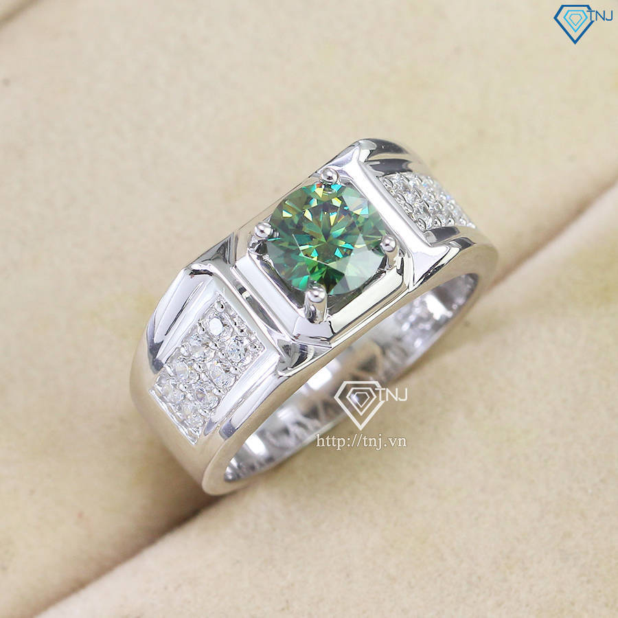 Nhẫn nam Moissanite đơn giản đính đá xanh 6.5mm - Kiểm định GRA NNAM0043