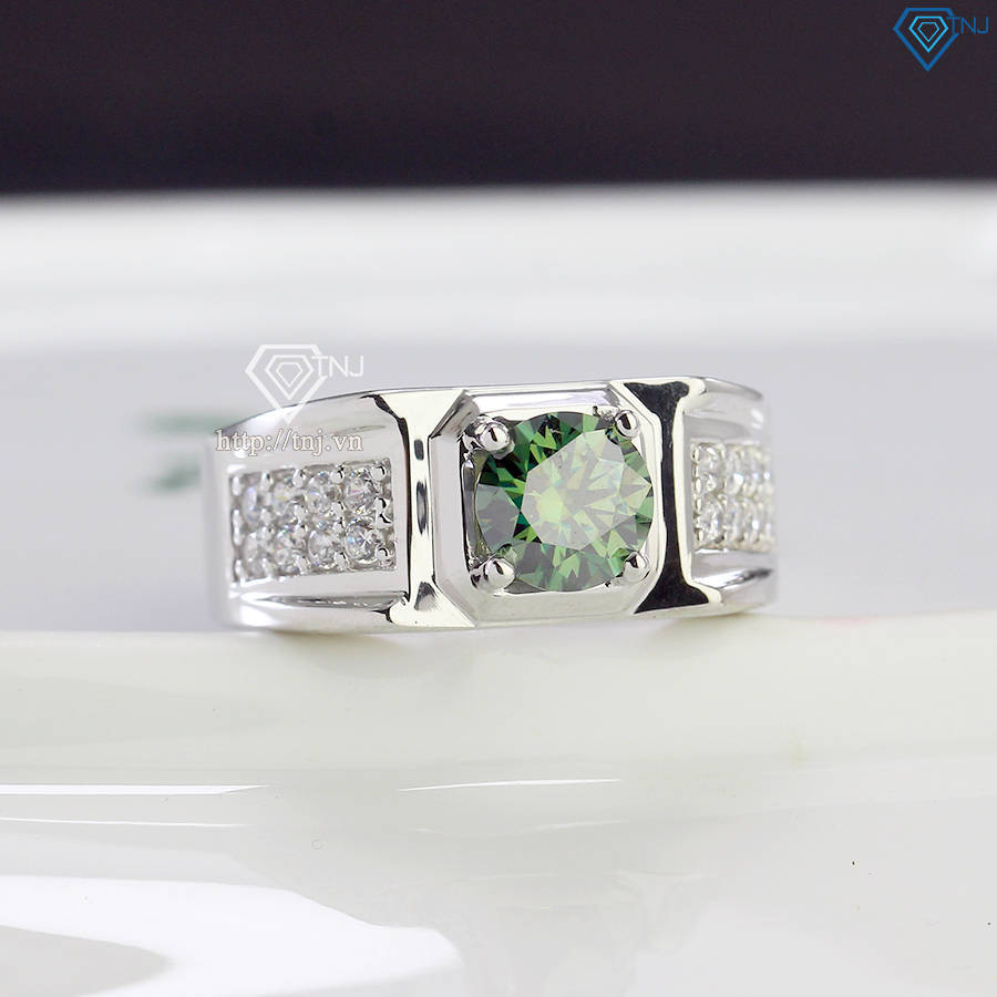 Nhẫn nam Moissanite đơn giản đính đá xanh 6.5mm - Kiểm định GRA NNAM0043
