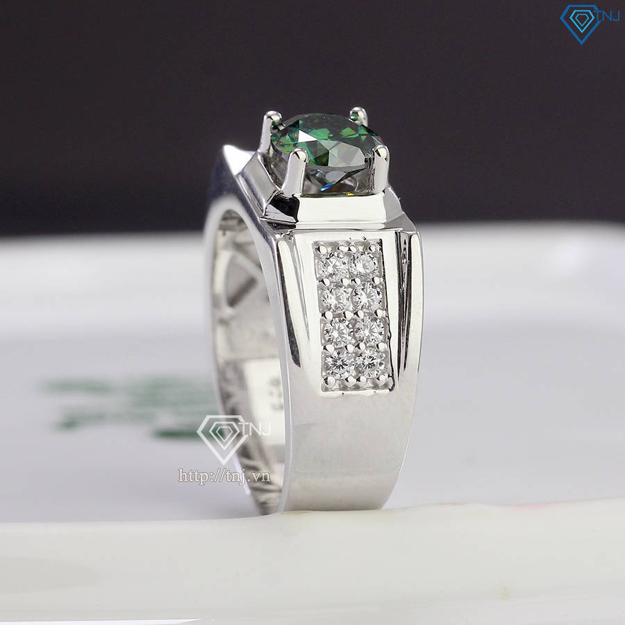 Nhẫn nam Moissanite đơn giản đính đá xanh 6.5mm - Kiểm định GRA NNAM0043
