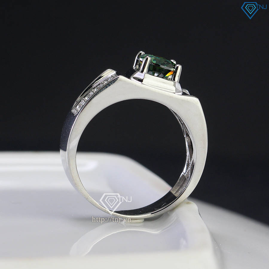Nhẫn nam Moissanite đơn giản đính đá xanh 6.5mm - Kiểm định GRA NNAM0043