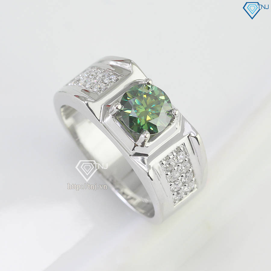 Nhẫn nam Moissanite đơn giản đính đá xanh 6.5mm - Kiểm định GRA NNAM0043