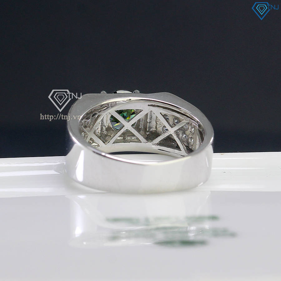 Nhẫn nam Moissanite đơn giản đính đá xanh 6.5mm - Kiểm định GRA NNAM0043