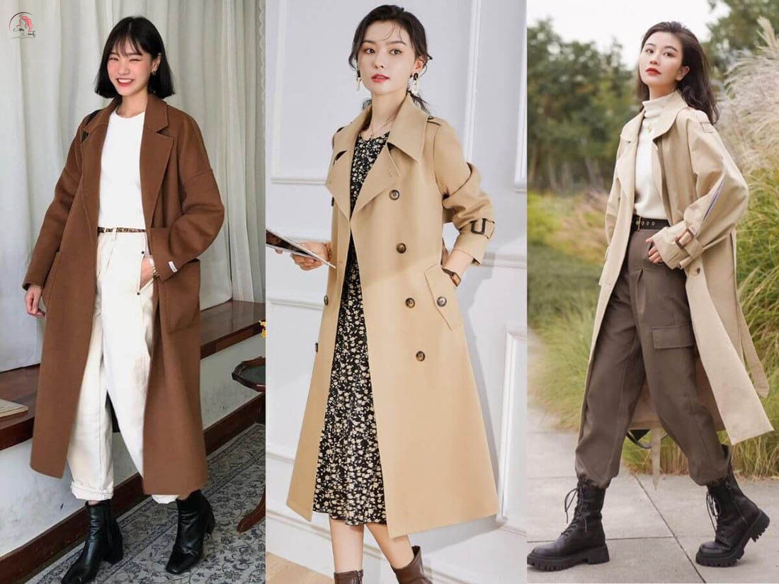 Áo măng tô kaki nữ dáng dài thanh lịch