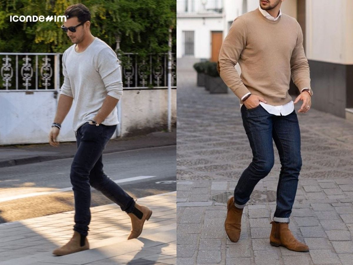 Kết hợp áo sweater với quần jeans và giày boots