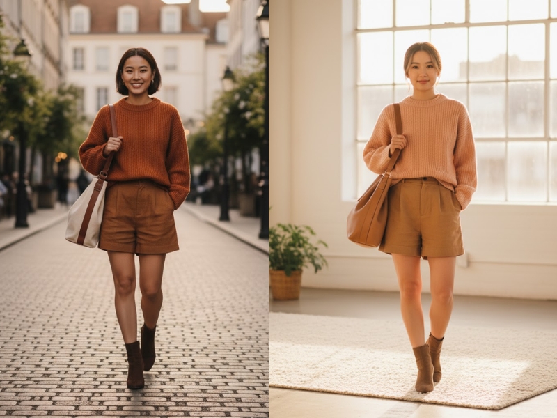 cách phối đồ với quần short nữ mùa đông