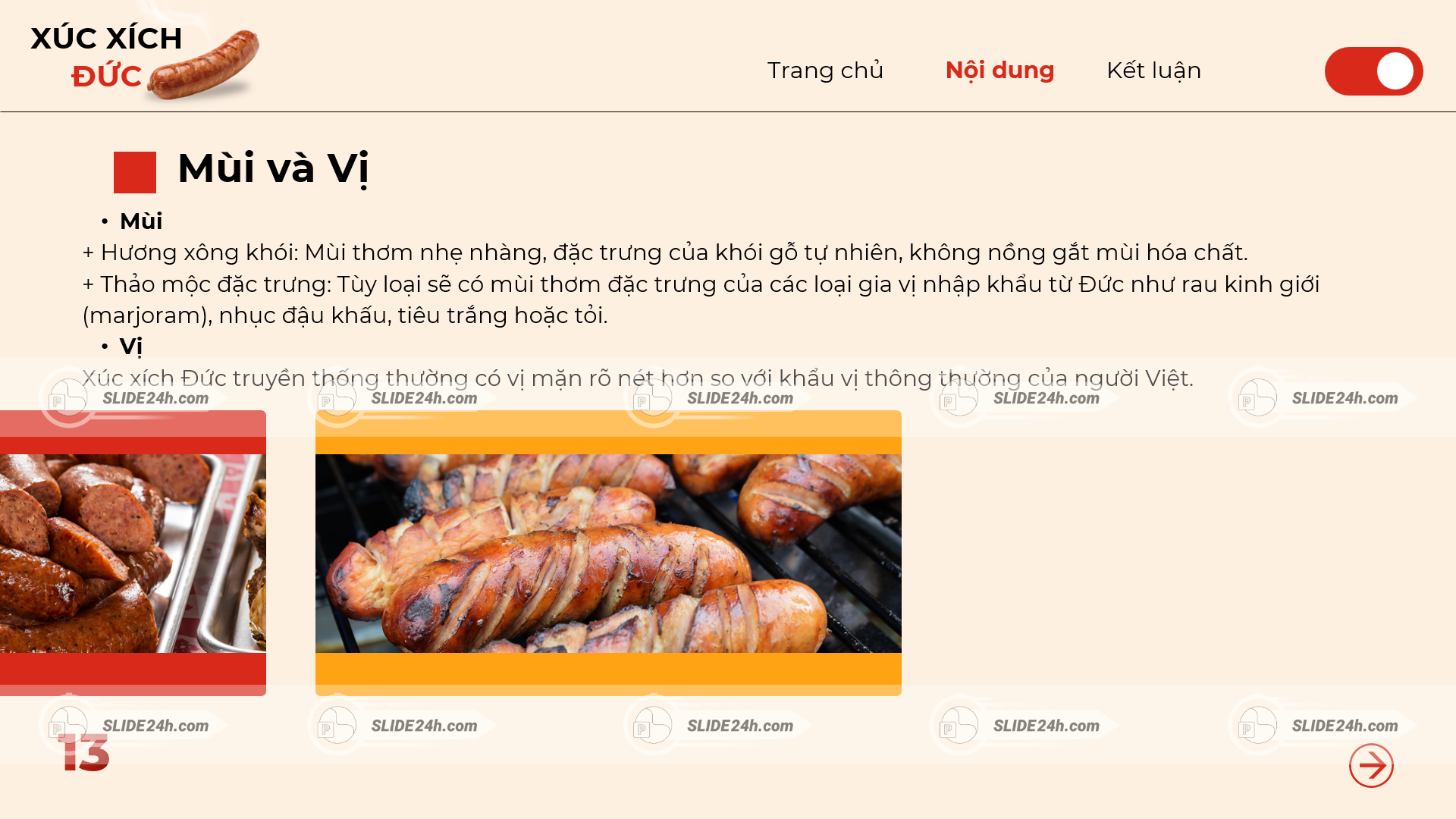 Mùi hương và hương vị của xúc xích Đức