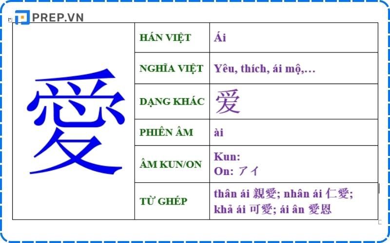 Cấu tạo của chữ Ái tiếng Trung