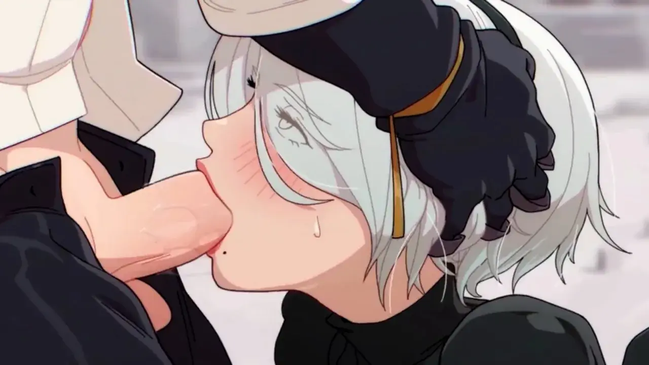 Hình ảnh hentai nhân vật nữ tóc trắng mũ đen đang bú cặc dâm đãng
