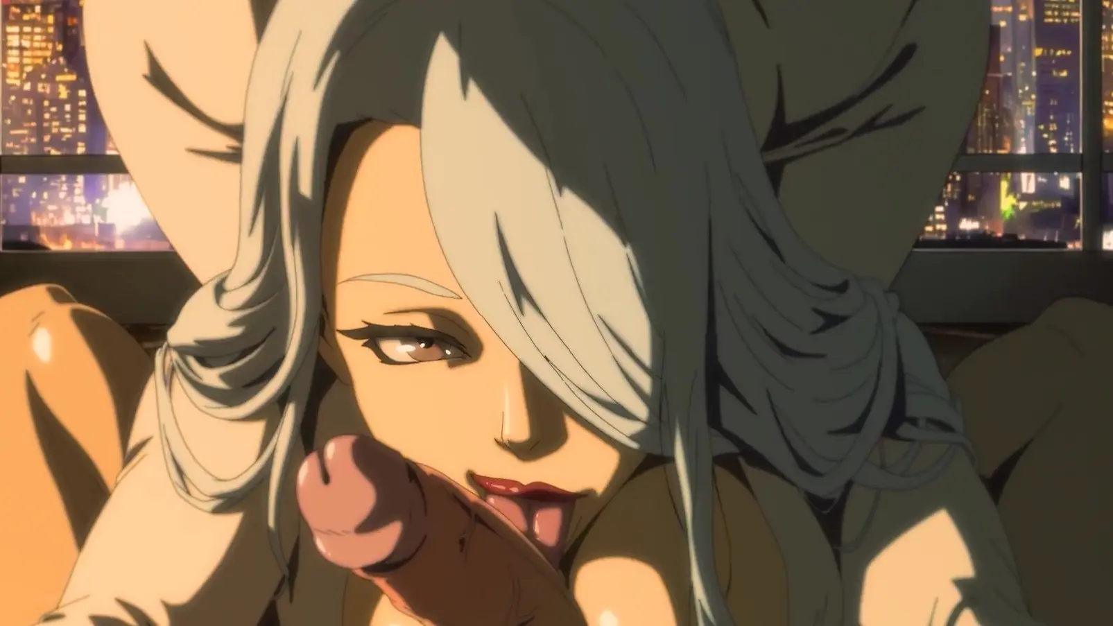 Hentai mei mei tóc bạc bú cặc hồng trước cửa sổ thành phố đêm lung linh