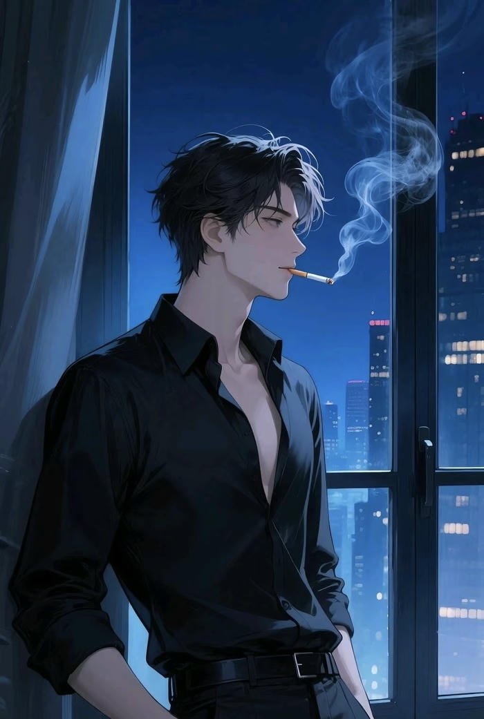 ảnh anime hút thuốc nam tính bên cửa sổ