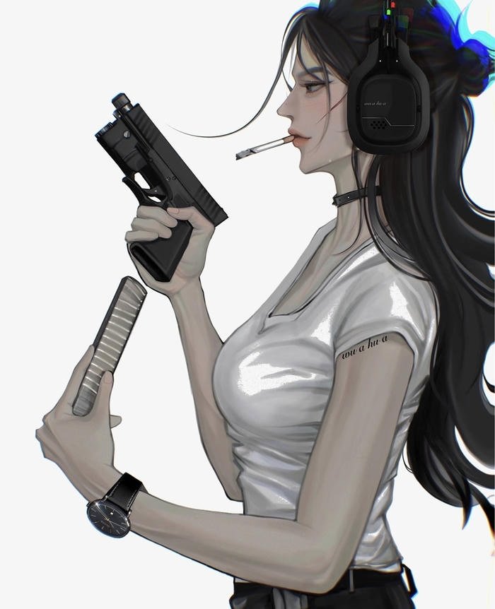 bức hình anime hút thuốc cầm súng