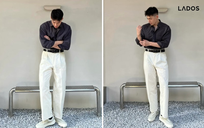 quan au trang ket hop voi ao somi mau ghi