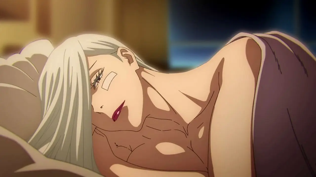 Hentai mei mei nằm gợi cảm trên giường quấn khăn tím hấp dẫn