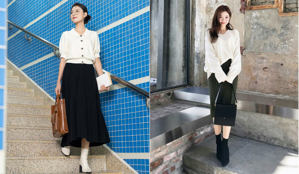 3. Chân váy dài kết hợp áo Croptop