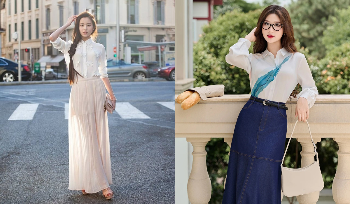 6. Áo Blazer kết hợp chân váy dài