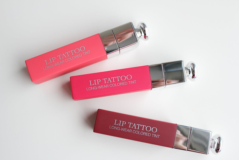 Dior Lip Addict Lip Tattoo review and swatches in 451 Natural Coral, 761 Natural Cherry and 771 Naturally Berry